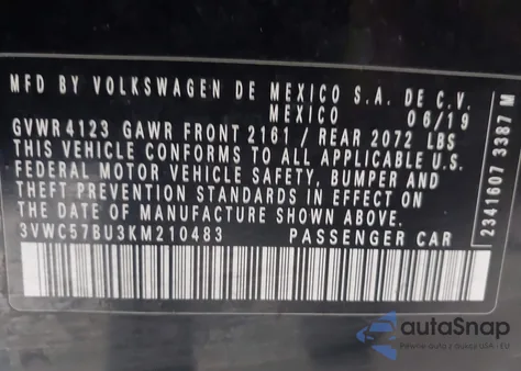 2019 Volkswagen Jetta 1.4T R-Line/1.4T S/1.4T Se z USA, uszkodzony, nr VIN 3VWC57BU3KM210483